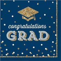 Servetten 'Congratulations Grad' Blauw Glitter (16st) - thumbnail