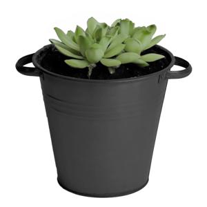 Plantenpot/bloempot Farmer - rond - zink - zwart - D26 X H24 cm