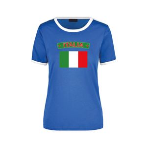 Italia blauw/wit ringer t-shirt Italie vlag in hart voor dames