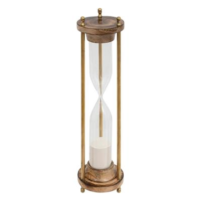 Zandloper cilinder - decoratie of tijdsmeting - 15 minuten - wit zand - D9 x H37 cm - glas - hout
