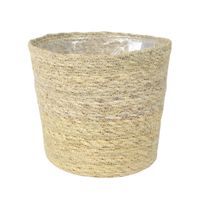 Plantenpot/bloempot van jute/zeegras diameter 26 cm en hoogte 23 cm creme beige - thumbnail