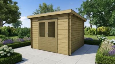 Classicline Blokhut Gelderland vuren groen geïmpregneerd 300x250 cm- Lessenaarsdak- - Van Kooten Classicline Blokhut Gelderland vuren groen geïmpregneerd 300x250 cm- Lessenaarsdak- - Van Kooten