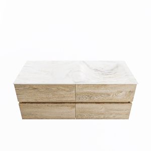 MONDIAZ VICA-DLUX 120cm badmeubel onderkast Washed Oak 4 lades. Inbouw wastafel CLOUD rechts zonder kraangat, kleur Ostra.