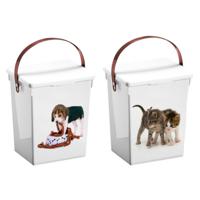 Set van 2 huisdieren voercontainer - hond/kat - voorraad box - kunststof - 5 liter - met deksel