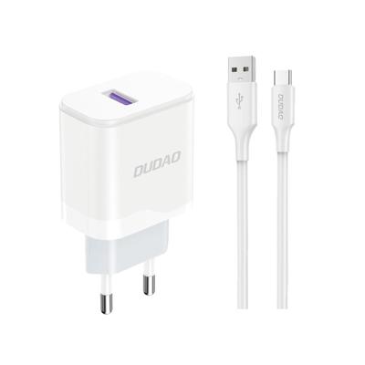 Dudao - Stekker met USB aansluiting (5V) - USB naar USB-C oplader - 2.4A oplaadkabel - Datakabel - 1 Meter - Wit