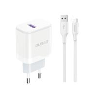 Dudao - Stekker met USB aansluiting (5V) - USB naar USB-C oplader - 2.4A oplaadkabel - Datakabel - 1 Meter - Wit