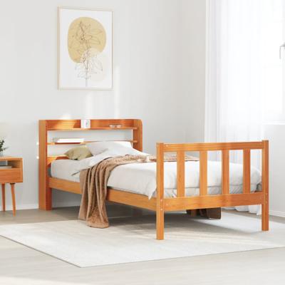 Bedframe met hoofdbord massief grenenhout wasbruin 75x190 cm