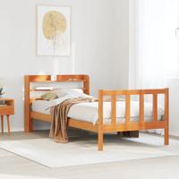 Bedframe met hoofdbord massief grenenhout wasbruin 75x190 cm