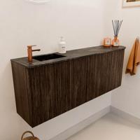 Toiletmeubel Mondiaz Joya Dlux | 111.6 cm | Meubelkleur Walnut | Faye wastafel Lava Wasbak Links | 1 kraangat