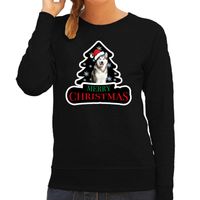 Dieren kersttrui husky zwart dames - Foute honden kerstsweater 2XL  - - thumbnail