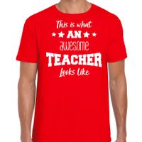 Cadeau t-shirt voor heren - awesome teacher - rood - docent/leraar/schooljaar bedankje