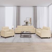 3-delige Loungeset met kussens microvezelstof crèmekleurig