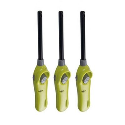 Set van 3x stuks lime groene barbecue aanstekers/gasaanstekers navulbaar 26 cm