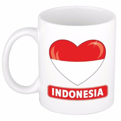 Hartjes vlag Indonesie koffiemok - drink beker - white - 300 ml - supporters Hartjes vlag Indonesie koffiemok - drink beker - white - 300 ml - supporters