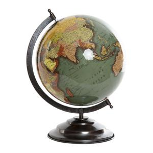 Items Deco Wereldbol/globe op voet - kunststof - groen/zwart - home decoratie artikel - D25 x H35 cm   -