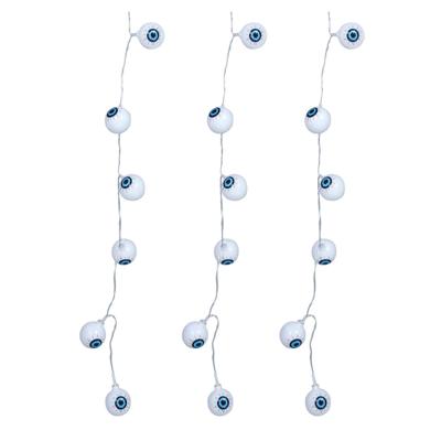 Halloween LED lampjes - 3x - oogbal/ogen - op batterijen - 130 cm - griezel uitstraling