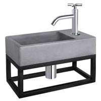 Differnz Force fonteinset beton donkergrijs - kraan kruis - met handdoekrek - 40 x 22 x 9 cm - chroom