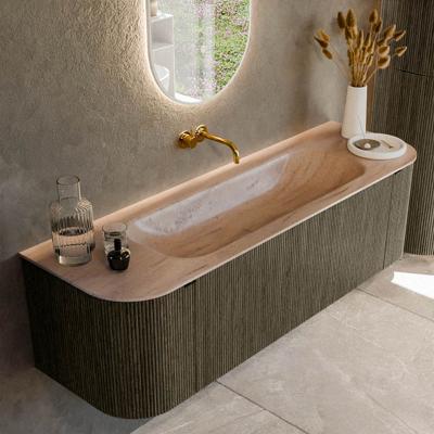 Badmeubel Mondiaz Kurve-Dlux | 150 cm | Meubelkleur Shadow | Wastafelkleur Saba | Solid surface | Wasbak midden spoelbak | Zonder kraangat(en)
