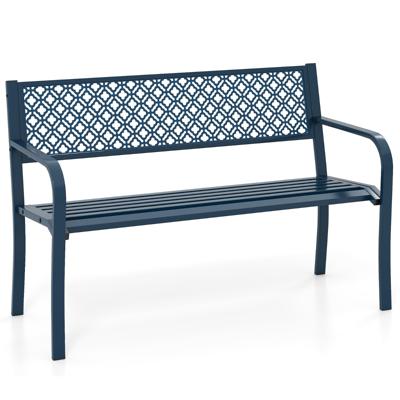 Metalen Tuinbank Weerbestendige Zitbank voor 2 Personen Balkonbank met Rugleuning Blauw