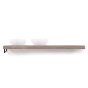 Looox Wooden Base Shelf solo L 200 cm, eiken old grey, handdoekhouders mat zwart