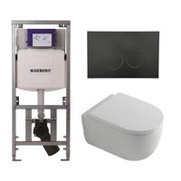 QeramiQ Dely Swirl Toiletset - 36.3x51.7cm - Geberit UP320 Burda inbouwreservoir - 35mm zitting - mat zwarte metalen bedieningsplaat - ronde knoppen - wit glans 0701131/SW706192/SW1000767/SW1026256