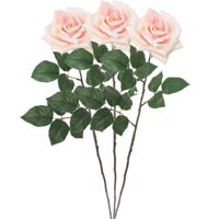 Kunstbloem Roos Emily - 3x - 66 cm - licht roze - polyester - kunststof - kunstbloemen