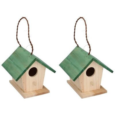 2x Houten vogelhuisjes/nestkastjes met groen dak 17 cm