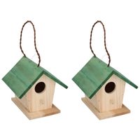 2x Houten vogelhuisjes/nestkastjes met groen dak 17 cm - thumbnail