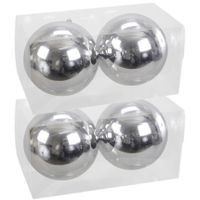 4x Grote kunststof kerstballen zilver 15 cm - thumbnail