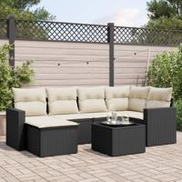 7-delige Loungeset met kussens poly rattan zwart