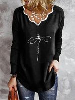 Casual personality basic contrast dragonfly print Sweatshirt