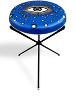 Les-Ottomans tabouret en fer à motif peint à la main - Bleu - thumbnail