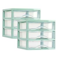 Ladeblokje/bureau organizer 2x lades - mintgroen/transparant - L18 x B21 x H17 cm - plastic