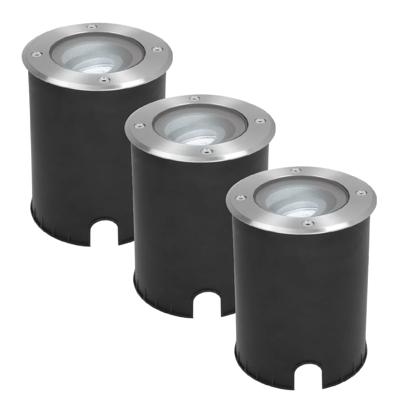Set van 3 Lilly LED Grondspots - Dimbaar - Kantelbaar - GU10 - 6000K daglicht wit - 5 Watt 400 lumen - Rond - IK10 - RVS - IP67 waterdicht