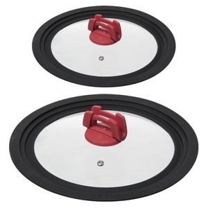 2x Universele glazen pannendeksels met siliconen rand 16/18/20 cm en 26/28/30 cm