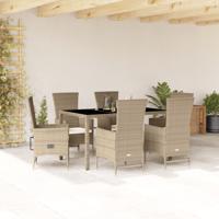 7-delige Tuinset met kussens poly rattan beige