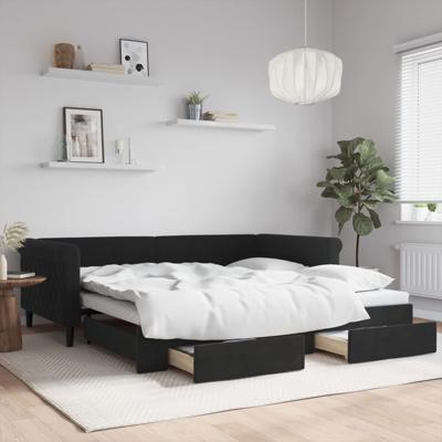 Slaapbank met onderschuifbed en lades 100x200 cm fluweel zwart
