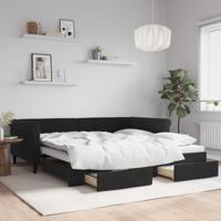 Slaapbank met onderschuifbed en lades 100x200 cm fluweel zwart