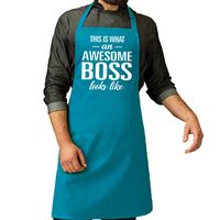 Awesome boss cadeau bbq/keuken schort turquoise blauw heren   - - thumbnail