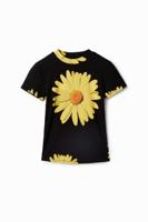 Geribbeld T-shirt met madeliefjes - BLACK - S