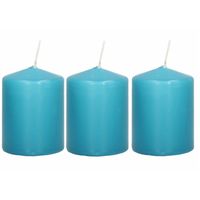 3x Turquoise blauwe cilinderkaarsen/stompkaarsen 6 x 8 cm 21 branduren