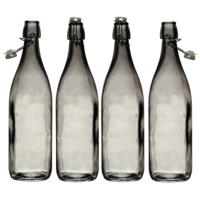 Home Deco Factory Beugelfles/weckfles - 4x - glas - transparant - luchtdicht - 1.0 liter - waterfles