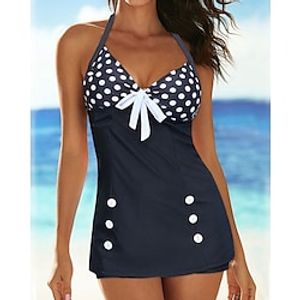 Dames Grote maten Zwemkleding Zwemjurken Zwempak Halster 2-stuks Opdrukken Stip Strand Kleding Zomer Badpakken Lightinthebox