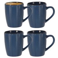 Siaki Koffiemok/theemok - 8x - Fishbone - blauw - 370 ml - mokken - keramiek