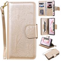 Voor Galaxy Note 10 vrouw en kat reliëf horizontale Flip leergeval met portemonnee & houder & kaartsleuven & fotolijstjes & spiegel & Lanyard (goud)