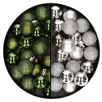 40x stuks kleine kunststof kerstballen groen en zilver 3 cm - thumbnail