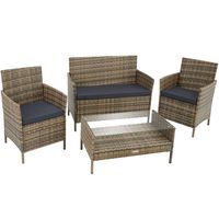 tectake - madeira - wicker tuinset - 2 stoelen 1 zitbank - natuur - 403693 - thumbnail