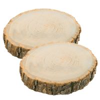 Decoratie boomschijf met schors - 2x - hout - D26 x H4 cm - rond