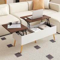 Opklapbare Salontafel Moderne Salontafel met 2 Verborgen Opbergvakken Opklapbare Werktafel met Metalen Poten 111 x 48 x 40-53,5 cm