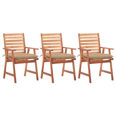 Tuinstoelen 3 st met kussens massief acaciahout
